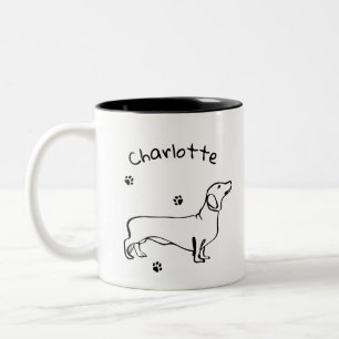 Minimalistische Dackel - Ihr Text, Ihr Stil Zweifarbige Tasse