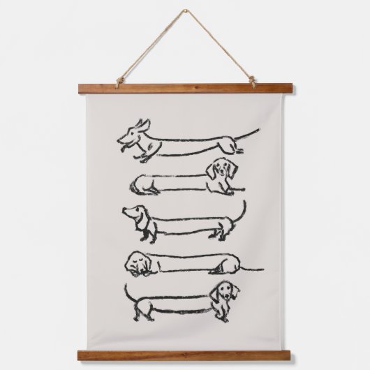 Minimalistische Dackel Tapisserie Wandteppich Mit Holzrahmen (Vorderseite)
