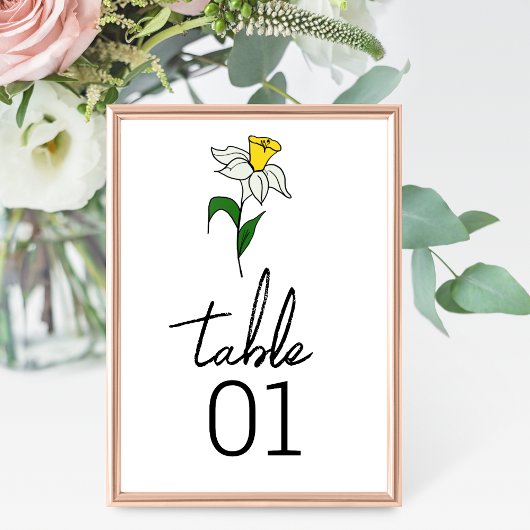 Minimalistische Daffodil Wedding Tischnummer