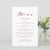 Minimalistische Dainty Script Red Wedding Menu Car (Stehend Vorderseite)