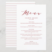 Minimalistische Dainty Script Red Wedding Menu Car (Vorne/Hinten)