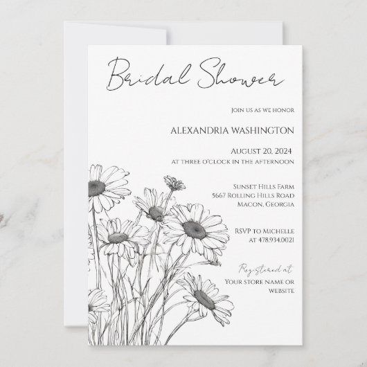 Minimalistische Daisy Bridal Dusche Einladung (Vorderseite)