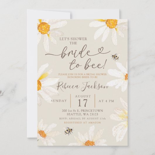 Minimalistische Daisy Bride zum Bienenstück-Brautp Einladung (Vorderseite)