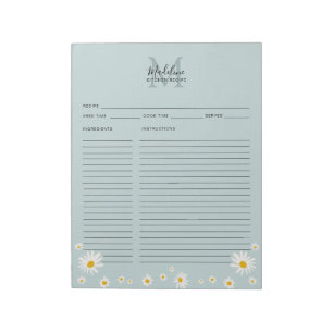 Minimalistische Daisy Türkis Schrift Monogramm Rez Notizblock