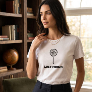 Minimalistische Damen-Kompass-Pfeil-Lost-Found-Wei T-Shirt