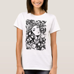 Minimalistische Damen-T-Shirts mit floraler Linien T-Shirt