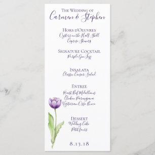 Minimalistische Deep Purple Single Tulip Hochzeit Menükarte