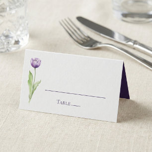 Minimalistische Deep-Purple-Tulpen-Hochzeitsfeier Platzkarte