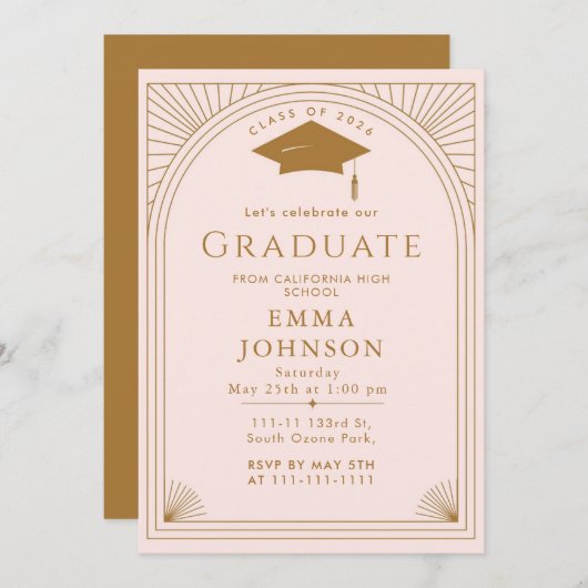 Minimalistische Deko-Chic Graduation Party Einladung (Vorne/Hinten)