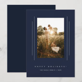 Minimalistische Deko Navy Blue Holiday Foto Card Einladung (Vorne/Hinten)