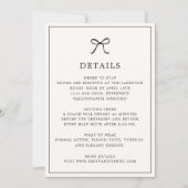 Minimalistische Details-Karte des Schwarzen Bows Save The Date (Vorderseite)