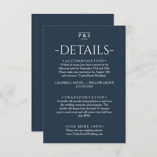 Minimalistische Details zum Hochzeitsszenario für Begleitkarte (Vorne/Hinten)