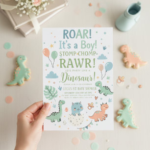 minimalistische Dinosaurier-Baby-Party für Jungen Einladung