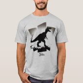 Minimalistische Dinosaurier-Silhouette im Grasfeld T-Shirt (Vorderseite)