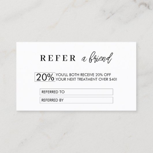 Minimalistische Diskontkarte | Einen Freund kontak Empfehlungskarte (Rückseite)