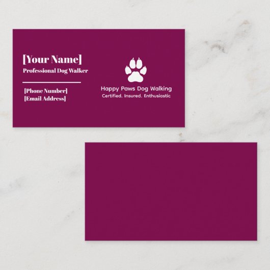 Minimalistische Dog Paw Print Dog Walker Business Visitenkarte (Vorne/Hinten)