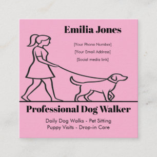 Minimalistische Dog Walker-Visitenkarte mit Herzkl Quadratische Visitenkarte