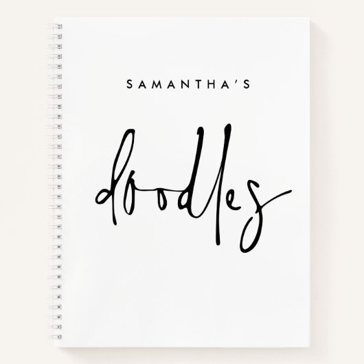 Minimalistische Doodles Name Schwarz-weißes Skizze Notizblock (Vorderseite)