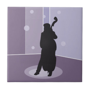 Minimalistische Double-Bass-Silhouette-Musik-Kunst Fliese