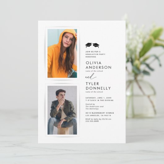 Minimalistische Double Graduation Party Einladung (Stehend Vorderseite)