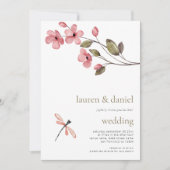 Minimalistische Dragonfly-Wildblume QR Blue Weddin Einladung (Vorderseite)