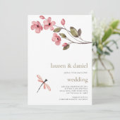 Minimalistische Dragonfly-Wildblume QR Blue Weddin Einladung (Stehend Vorderseite)