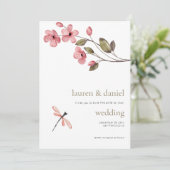 Minimalistische Dragonfly-Wildblume QR Blue Weddin Save The Date (Stehend Vorderseite)