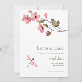 Minimalistische Dragonfly-Wildblume QR Blue Weddin Save The Date