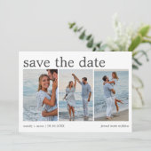 Minimalistische Drei-Foto-Hochzeit Save The Date (Stehend Vorderseite)