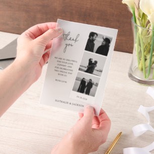 Minimalistische Drei-Foto-Streifen-Hochzeit Pergament Einladungen