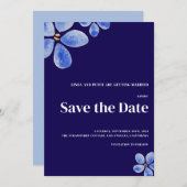 Minimalistische dunkelblaue Aquarellfarben-Blume H Save The Date (Vorne/Hinten)