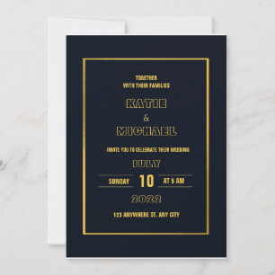 Minimalistische dunkelblaue Goldhochzeit der Navy Einladung