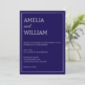Minimalistische dunkelblaue Hochzeitvorlage Einladung (Stehend Vorderseite)