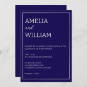 Minimalistische dunkelblaue Hochzeitvorlage Einladung (Vorne/Hinten)