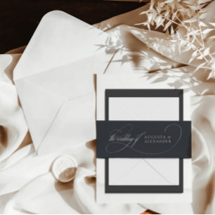 Minimalistische dunkelgraue Hochzeitseröffnungsban Einladungsbanderole
