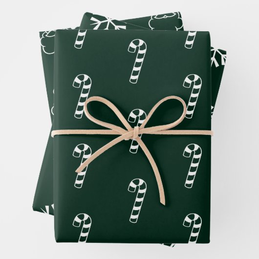 Minimalistische, dunkelgrüne Bonbons Santa-Schneef Geschenkpapier Set (Beispiel)