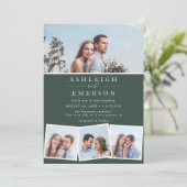 Minimalistische dunkelgrüne Fotocollage Hochzeit Einladung (Stehend Vorderseite)