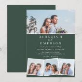 Minimalistische dunkelgrüne Fotocollage Hochzeit Einladung (Vorne/Hinten)