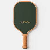 Minimalistische dunkelgrüne Goldschrift personalis Pickleball Schläger (Rückseite)