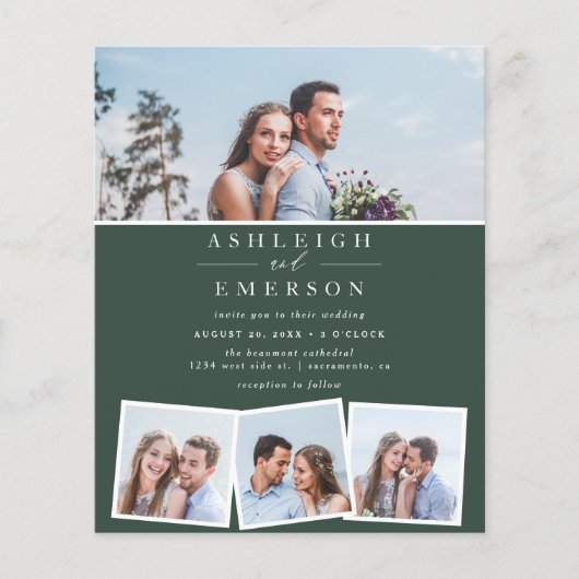 Minimalistische Dunkelgrüne Hochzeit (Vorderseite)