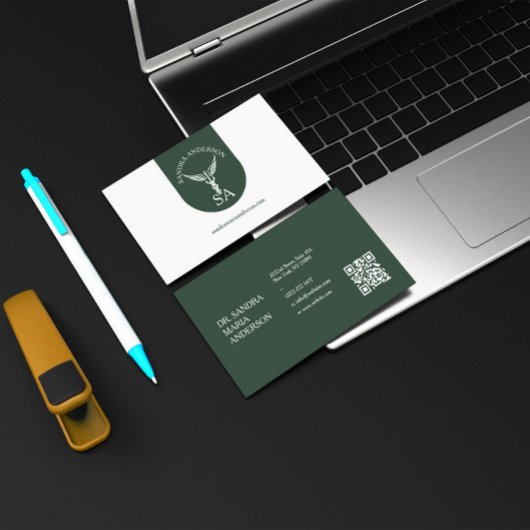 Minimalistische dunkelgrüne medizinische URL-Code Visitenkarte