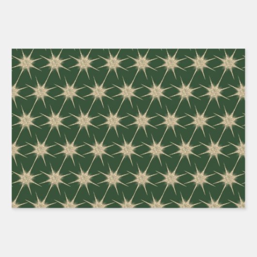 Minimalistische dunkelgrüne, moderne Goldstars Geschenkpapier Set (Vorderseite)