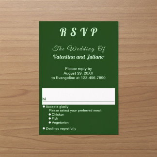 Minimalistische dunkelgrüne Porträt-Hochzeits-RSVP RSVP Karte