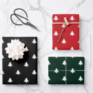 Minimalistische, dunkelgrüne Weihnachtsbäume Geschenkpapier Set