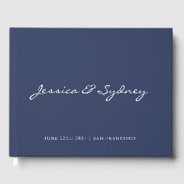 Minimalistische dunkle Navy Blue Script Hochzeit C Gästebuch
