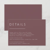 Minimalistische dunkle Rose Hochzeitsdetails Einladung (Vorne/Hinten)