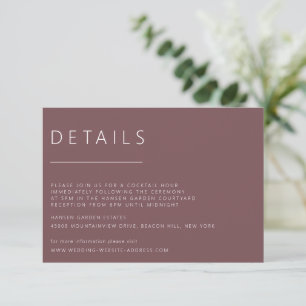 Minimalistische dunkle Rose Hochzeitsdetails Einladung