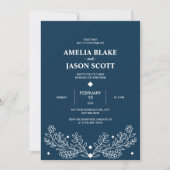 Minimalistische dunkle rustikale blaue Hochzeit Ei Einladung (Vorderseite)