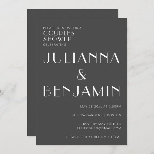 Minimalistische Dusche für Schwarz-Weiß-Paare Einladung (Vorne/Hinten)