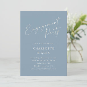 Minimalistische Dusty Blue Calligraphy Engagement  Einladung